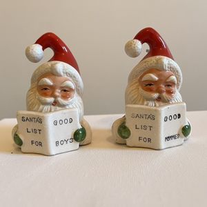 2 VINTAGE KITCH SHAFFORD JAPAN SANTA CLAUS BELL CHRISTMAS TREE  “SANTA’S LIST”